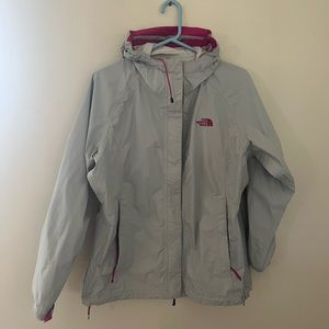 Gray/Pink The North Face Rain Jacket, Size Small